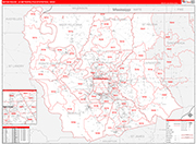 Baton Rouge Metro Area Wall Map Red Line Style